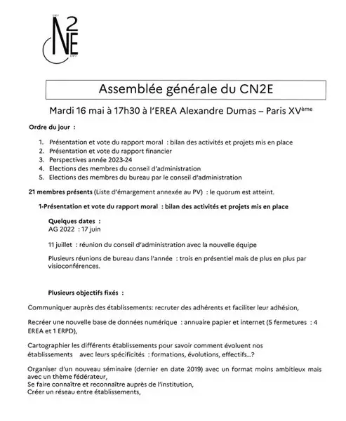 Compte-rendu Assemblée générale de mai 2023